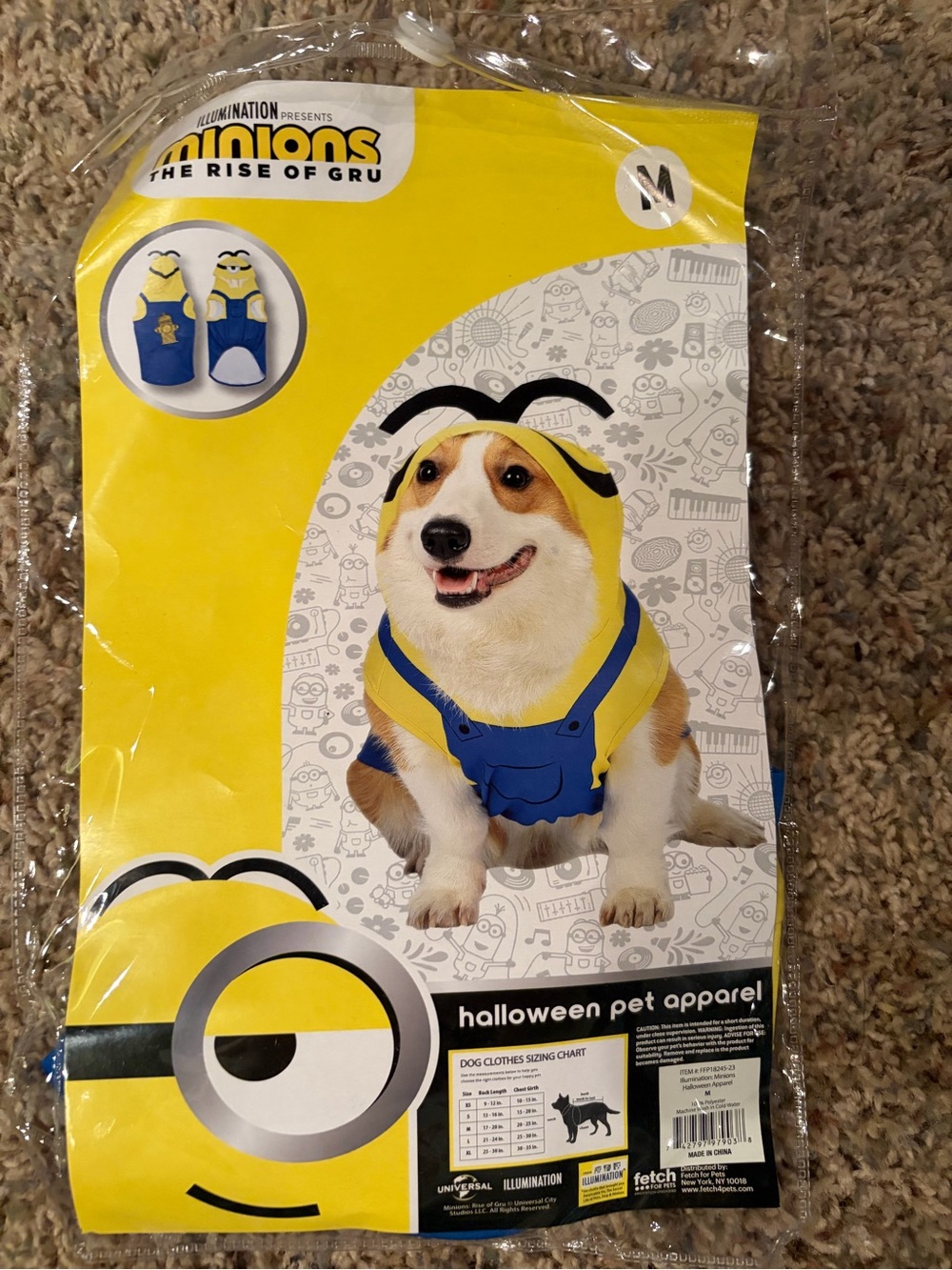Minions The Rise of Gru Pet Costume Size Medium Yellow Halloween Never Opened